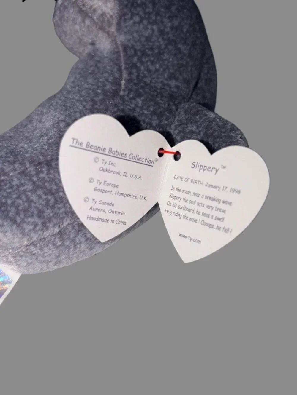 Vintage Ty Beanie Baby Slippery the Seal 1998 Gray Plush Retired w/ Tags